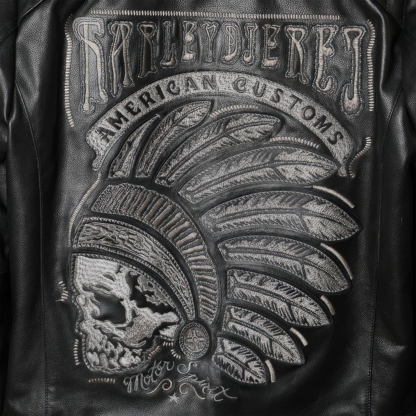 Mens Skull Embroidery Motorcycle Biker Leather Jacket Natural Genuine Leather Jacket Coat