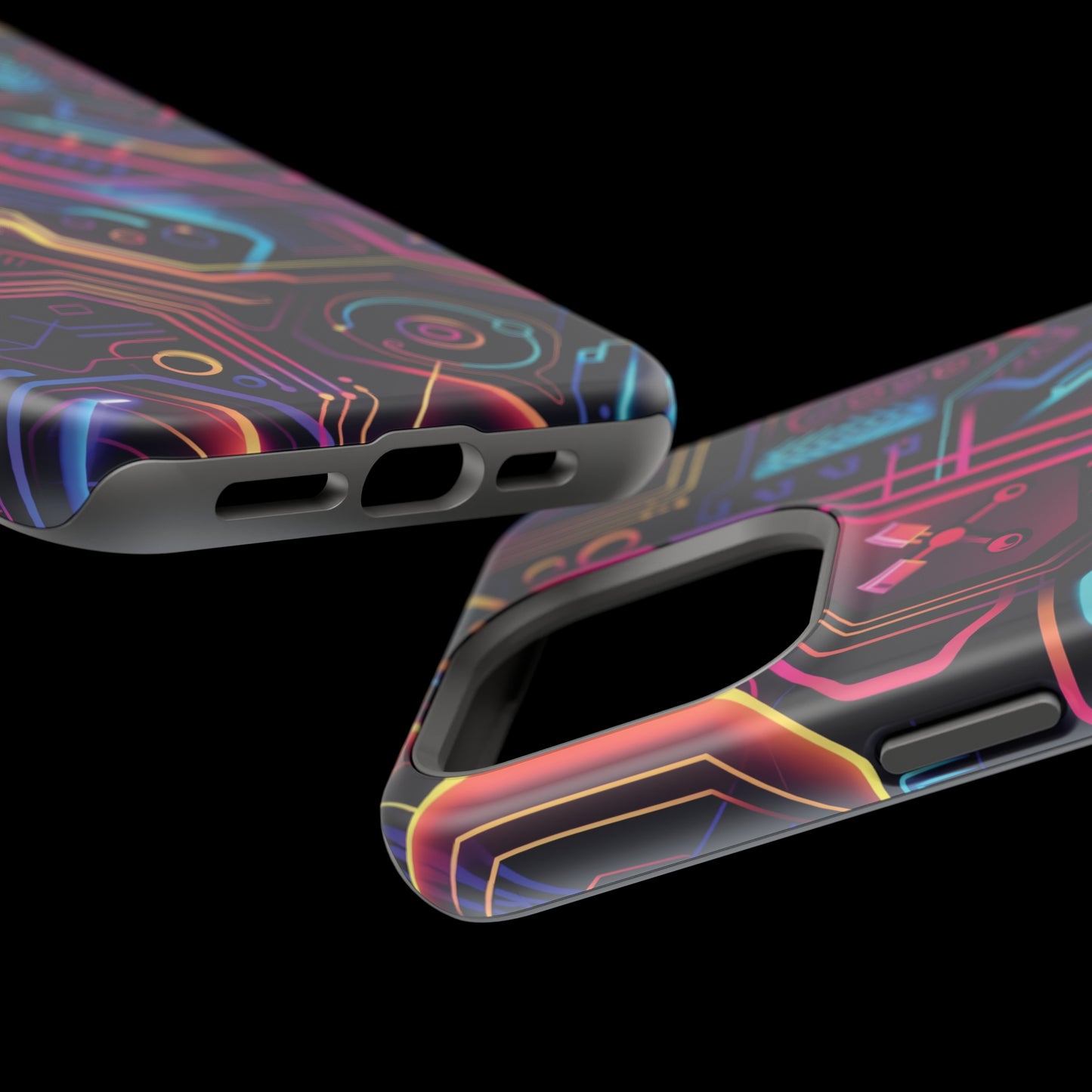 Cyberpunk Neon Vibrant Color Pattern iPhone 13 14 15 Pro Max Plus Case Compatible with MagSafe Tough Cases Protection, Magnetic Phone Case for iPhone Classic Series