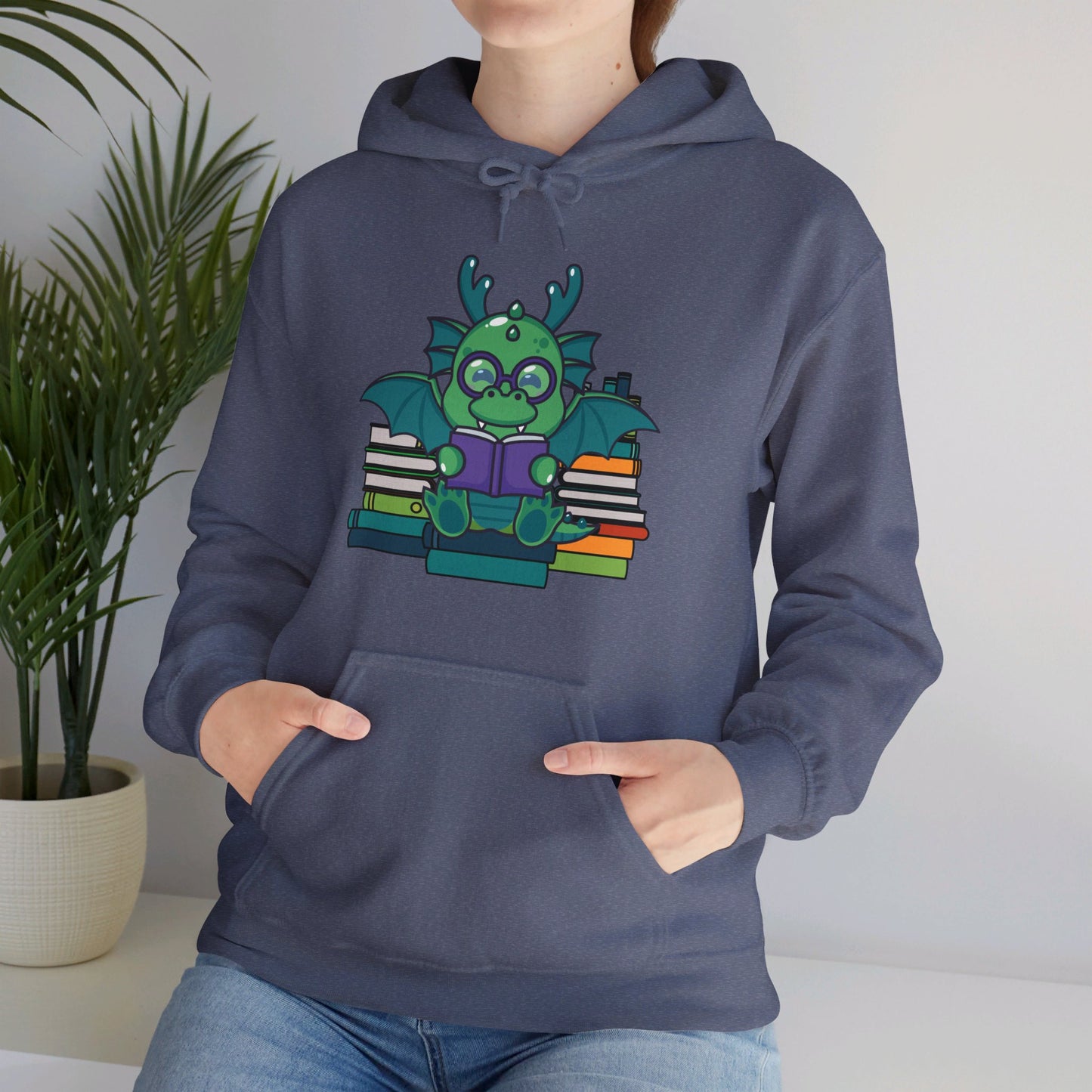 Funny Dragon and Books Nerds Cute Dragon Reading A Book Hoodie For Men Women Hoodie