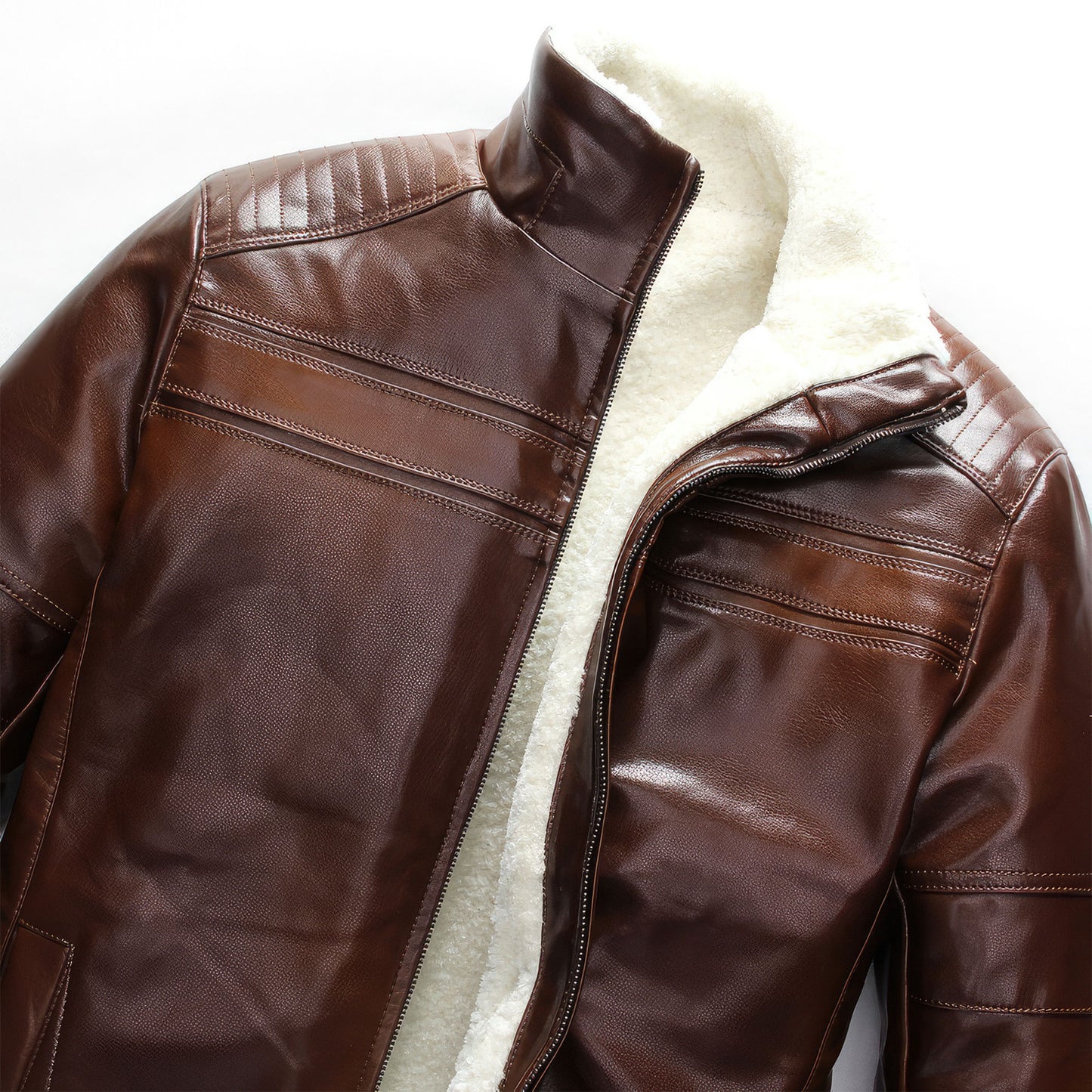 Men Winter Thick Fleece Leather Jackets Coats Hombre Male Casual Slim Zip Genuine Leather Jackets