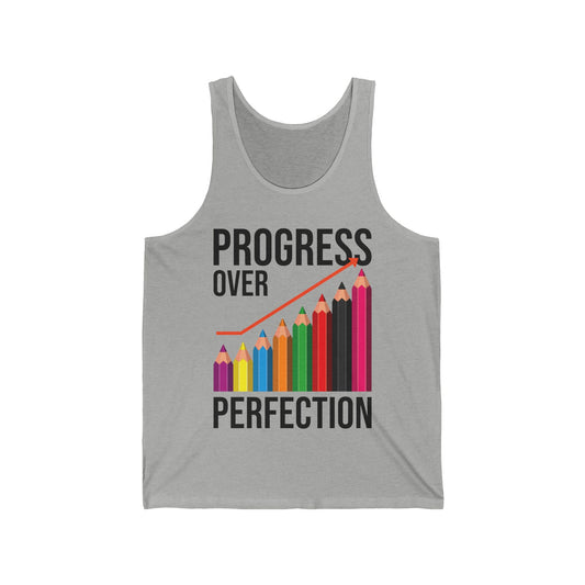 Motivational Progress Over Perfection back to School Teacher Kindergarten Tank Top