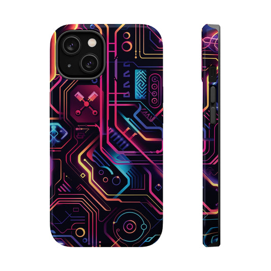 Cyberpunk Neon Vibrant Color Pattern iPhone 13 14 15 Pro Max Plus Case Compatible with MagSafe Tough Cases Protection, Magnetic Phone Case for iPhone Classic Series