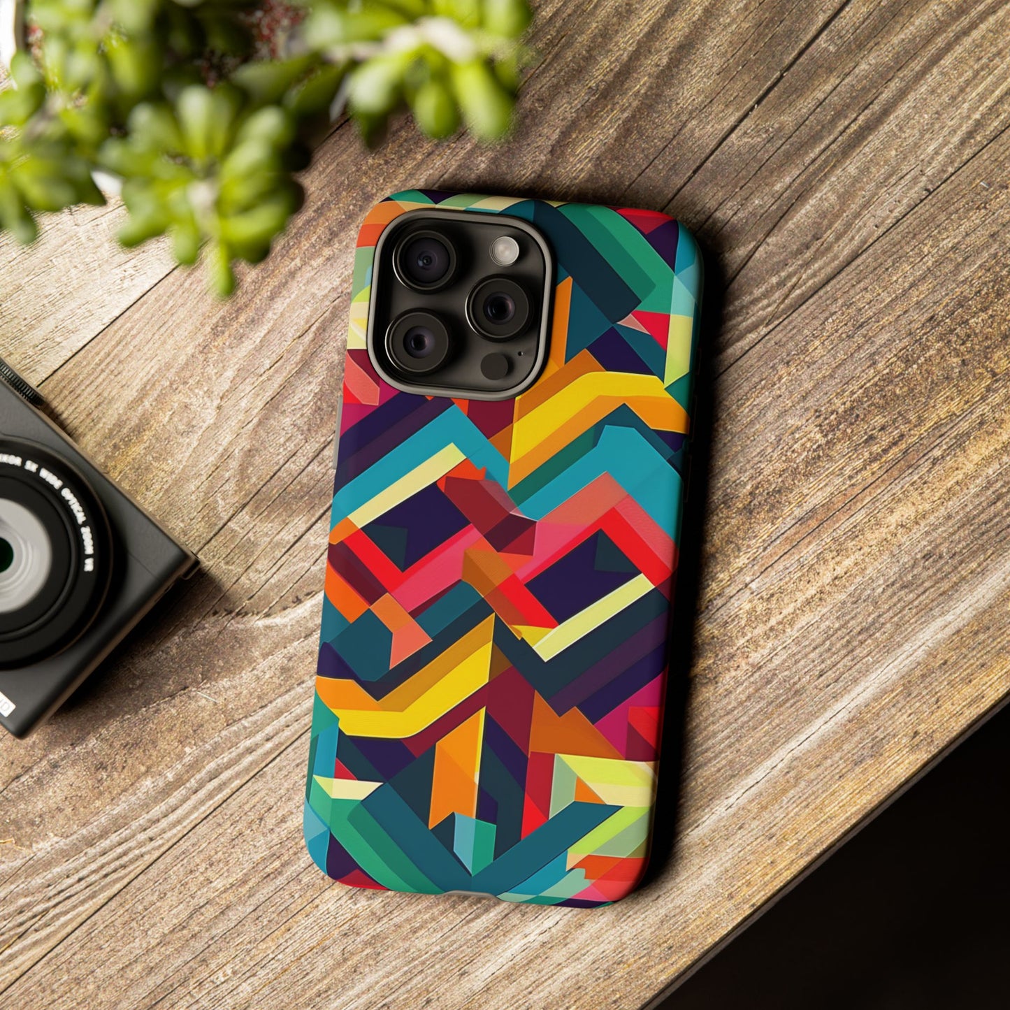 Geometric Illusion Pattern iPhone 13 14 15 16 Pro Max Plus Case Wireless Charging Compatible Tough Cases Protection, Magnetic Phone Case for iPhone Classic Series