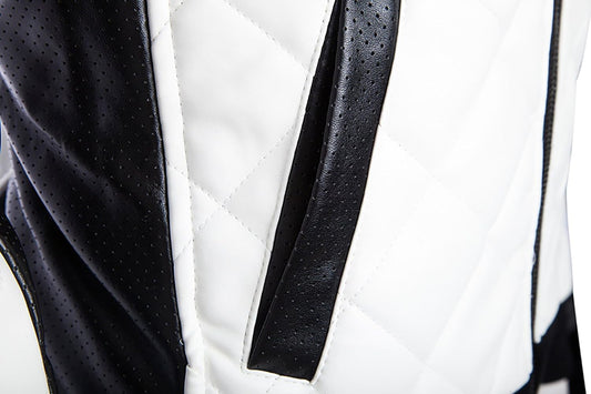 Men's Black and White Leather Fashion Diamond Jacket Big Yards Warm Genuine Leather Jackets