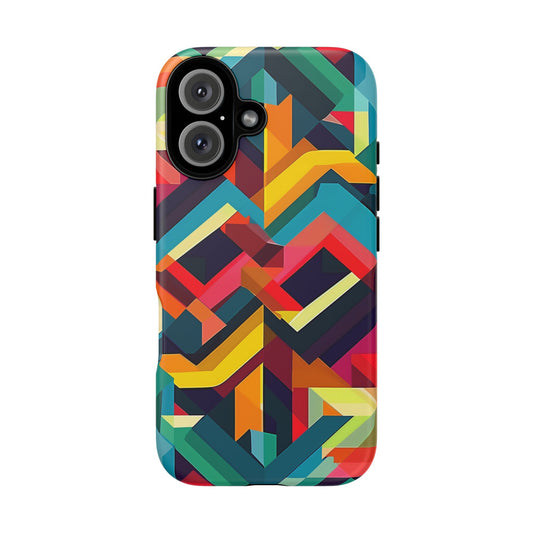 Geometric Illusion Pattern iPhone 13 14 15 16 Pro Max Plus Case Wireless Charging Compatible Tough Cases Protection, Magnetic Phone Case for iPhone Classic Series
