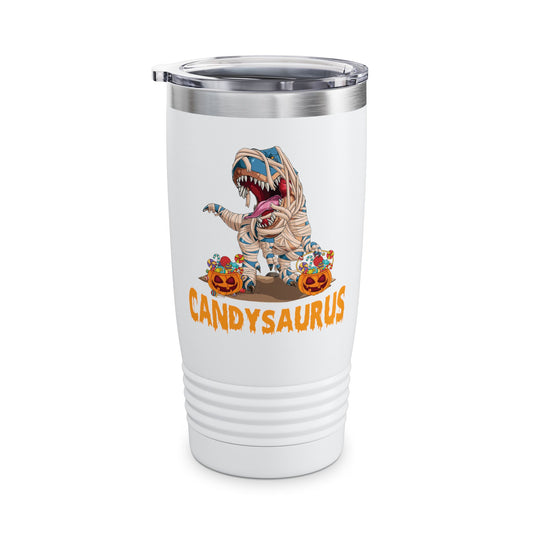 Funny Candysaurus Dinosaur Pumpkin Candy Halloween Zombie T-rex Tumbler Men Women Kids