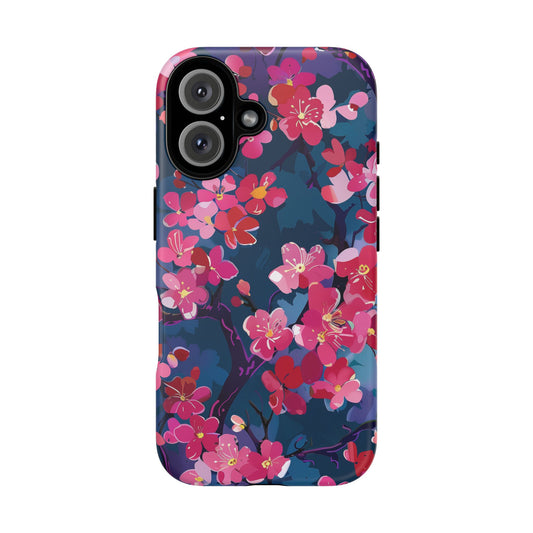 Sakura Blossoms Pattern iPhone 13 14 15 16 Pro Max Plus Case Wireless Charging Compatible Tough Cases Protection, Magnetic Phone Case for iPhone Classic Series