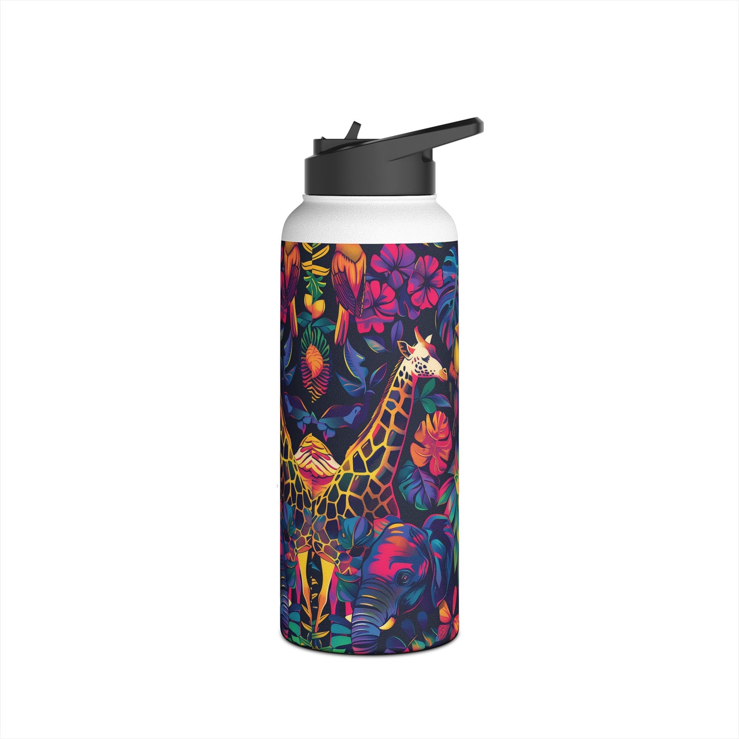 Animal Collage Vibrant Pattern Stainless Steel Water Bottle with Twist-on Lid and Double-Wall Vacuum Insulation