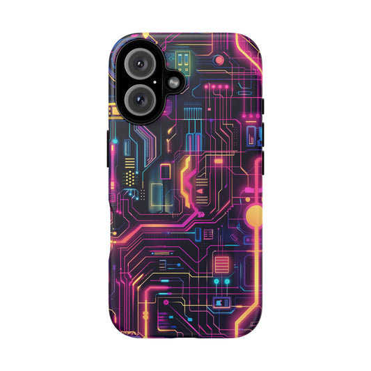 Cyberpunk Neon Pattern iPhone 13 14 15 16 Pro Max Plus Case Wireless Charging Compatible Tough Cases Protection, Magnetic Phone Case for iPhone Classic Series