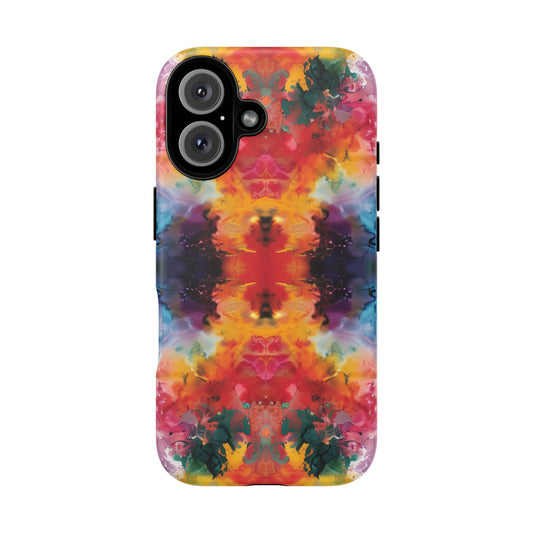 Tie-Dye Dream Vibrant Pattern iPhone 16 Pro Max Plus Case Wireless Charging Compatible Tough Cases Protection, Magnetic Phone Case for iPhone Classic Series