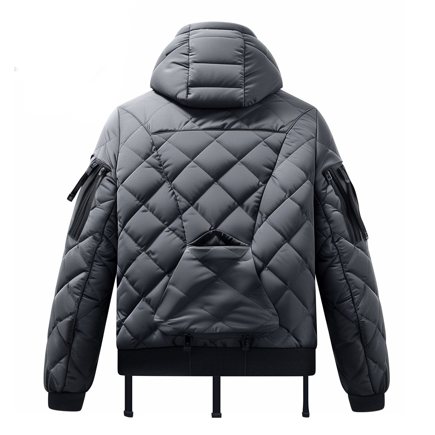 Mens Puffer Jacket with Hood Hip-Length Puffer Grey Lightweight Quilted Patterns Removable Hood Multiple Pockets Mens Puffer Jacket