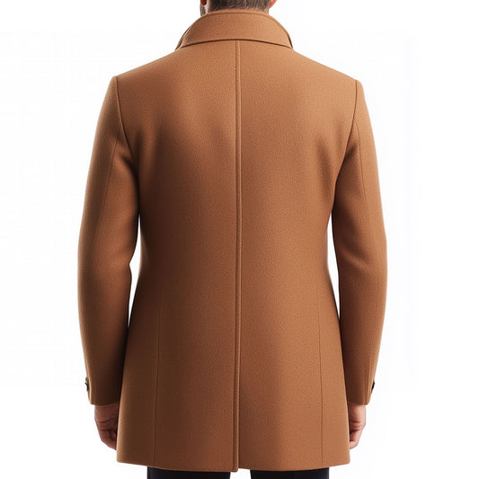 Mens Wool Coat Classic Overcoat Thigh-length Lepal Collar Warm Jacket Versatile Modern Brown Winter Woolen Coat For Men