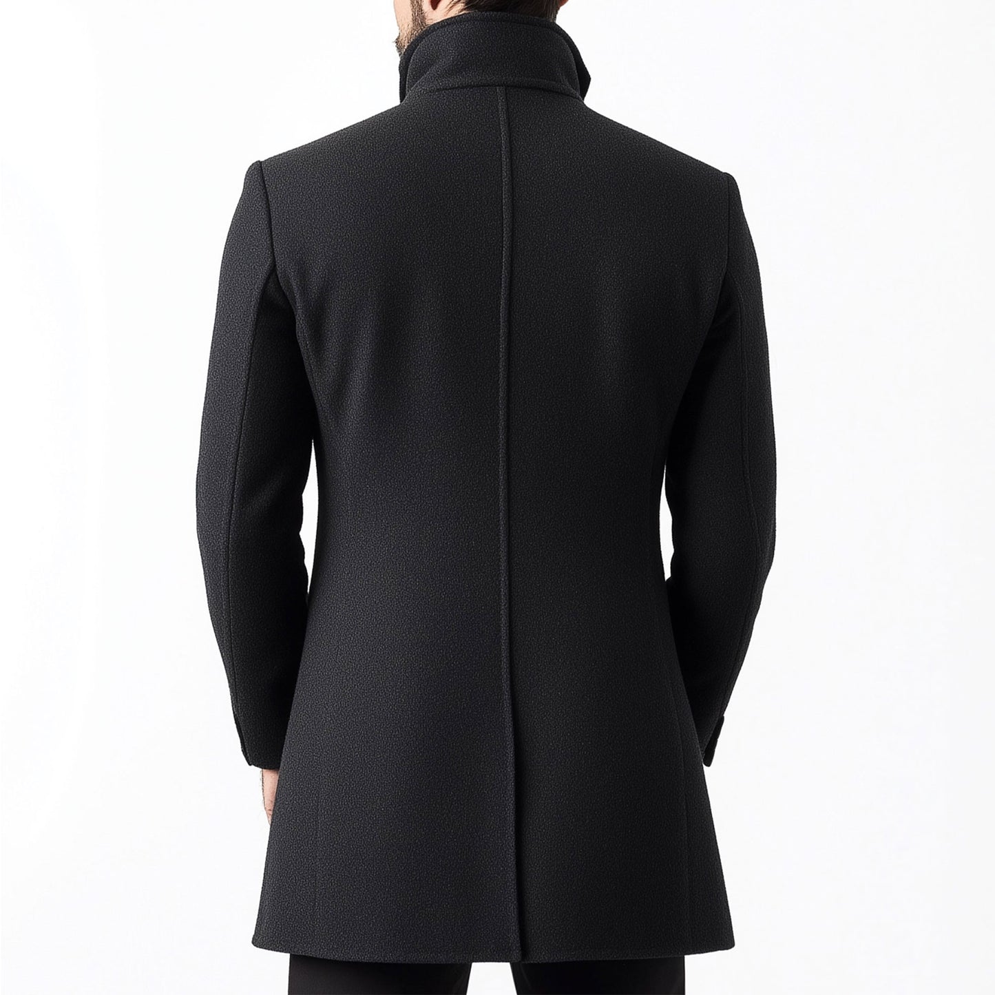 Mens Wool Coat Classic Black Overcoat Thigh-length Warm Jacket Versatile Modern Winter Wool Coat For Men