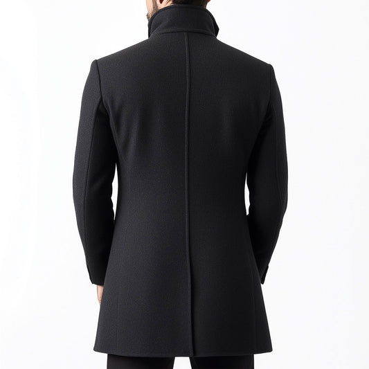 Mens Wool Coat Classic Black Overcoat Thigh-length Warm Jacket Versatile Modern Winter Wool Coat For Men