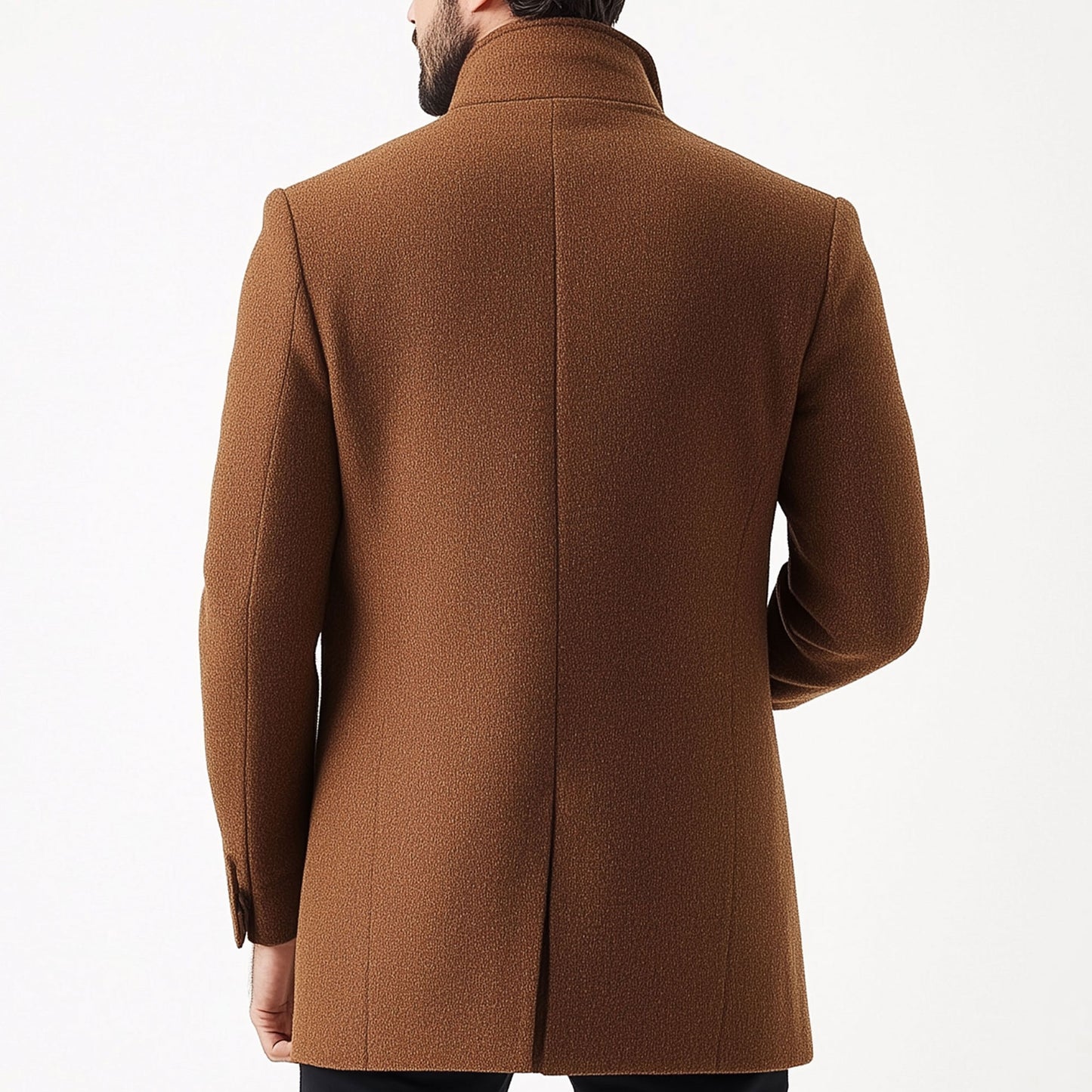 Mens Wool Coat Classic Overcoat Thigh-length Stand Collar Warm Jacket Versatile Modern Black Winter Woolen Coat For Men