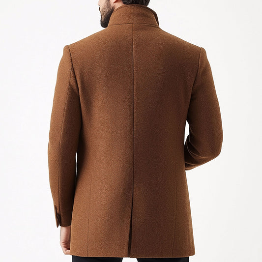 Mens Wool Coat Classic Overcoat Thigh-length Stand Collar Warm Jacket Versatile Modern Black Winter Woolen Coat For Men