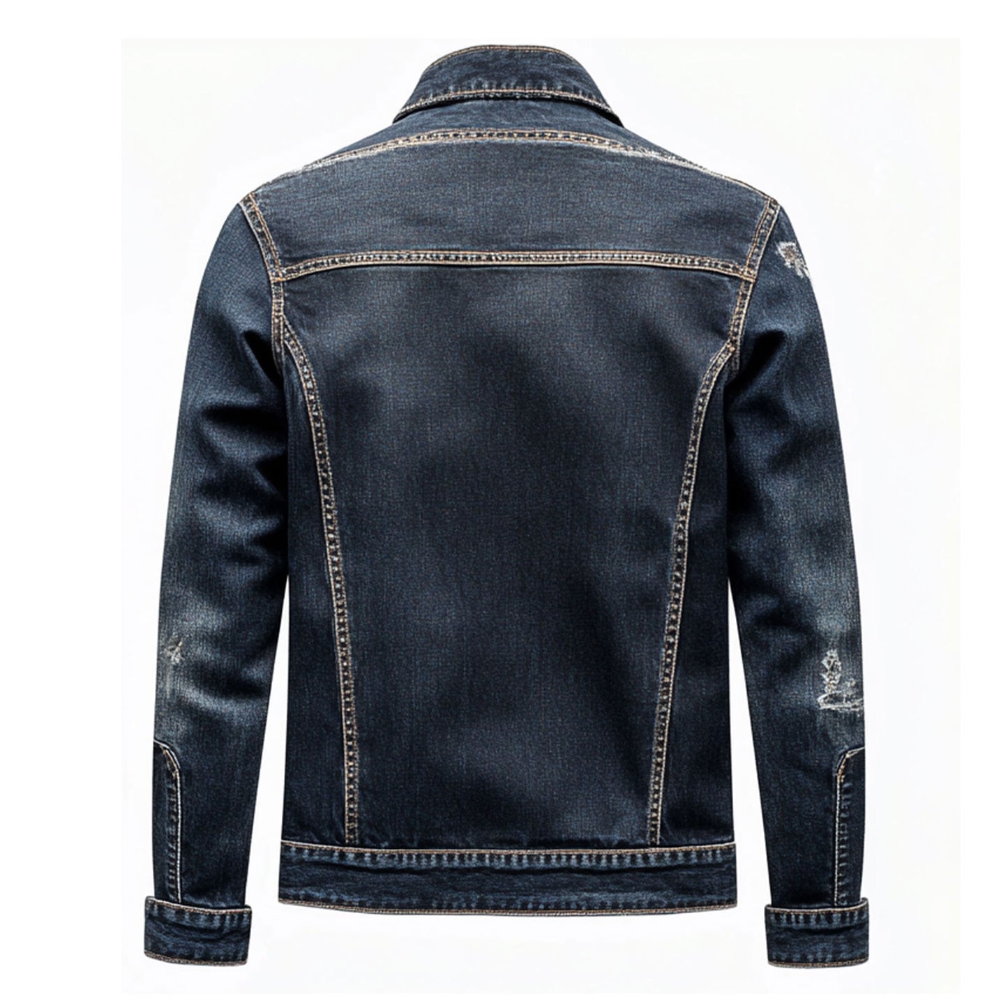Mens Denim Jacket Blue Distressed Comfortable Durable Jeans Flaps Slanted Front Pockets Lepal Trucker Jackets For Men