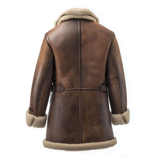 Shearling Brown Leather Coat Genuine Sheepskin Fur Leather B3 Bomber Leather Coat Aviator Jacket For Men