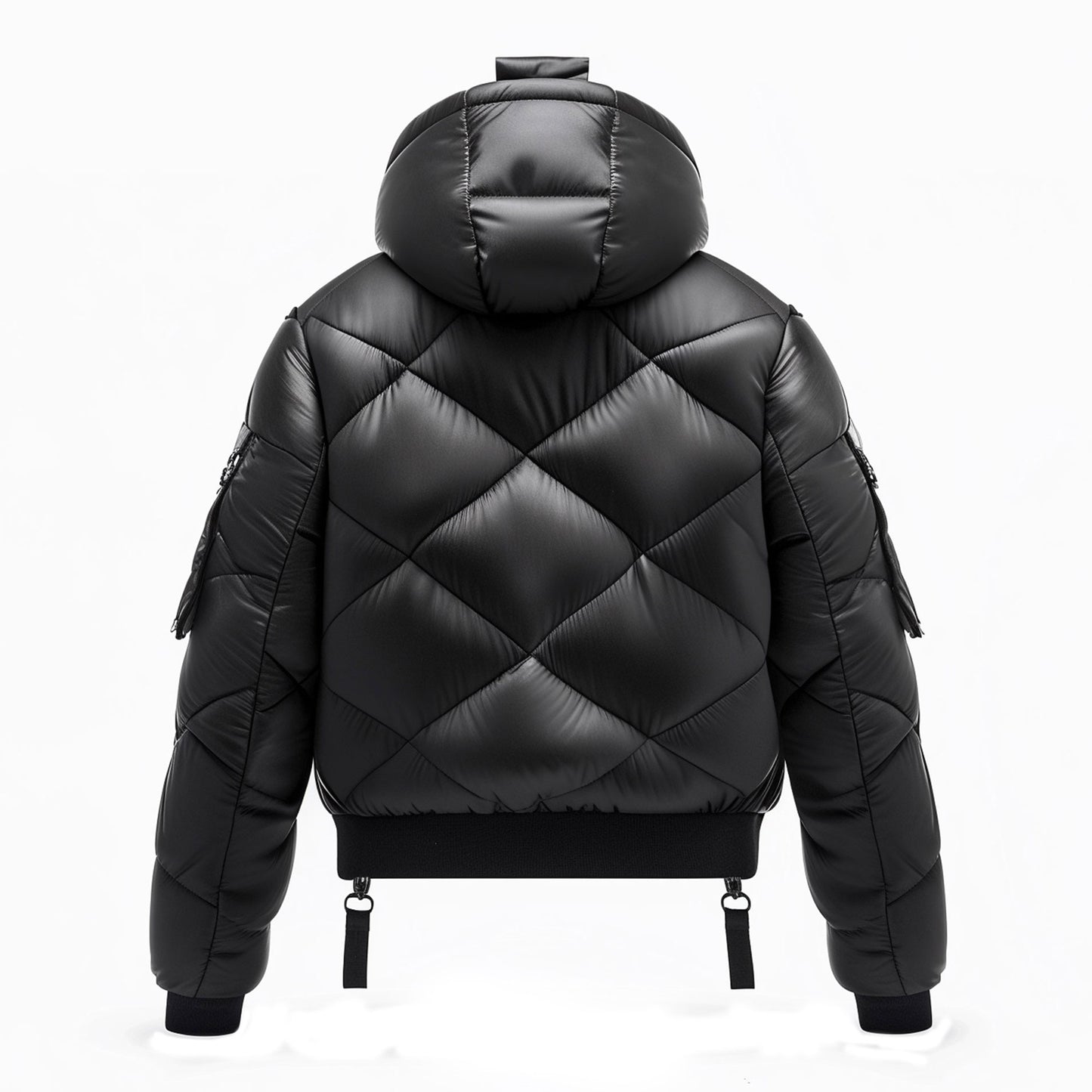 Mens Puffer Jacket with Hood Hip-Length Puffer Black Lightweight Quilted Patterns Removable Hood Multiple Pockets Mens Puffer Jacket