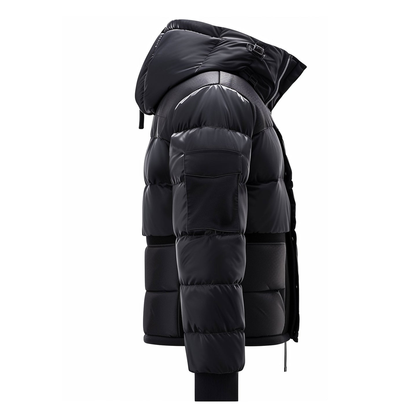 Mens Puffer Jacket with Hood Hip-Length Puffer Lightweight Black Quilted Patterns Removable Hood Multiple Pockets Mens Puffer Jacket