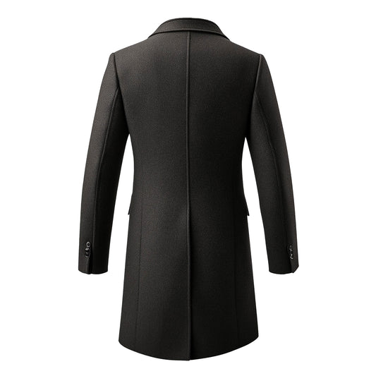 Mens Wool Coat Classic Overcoat Thigh-length Lepal Collar Warm Jacket Versatile Modern Winter Woolen Coat