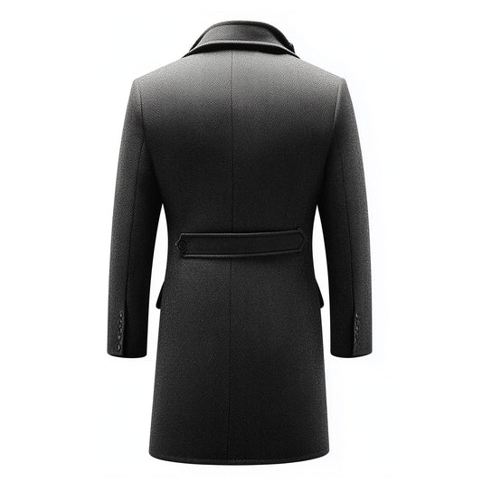 Mens Wool Coat Classic Overcoat Thigh-length Lepal Collar Warm Jacket Versatile Grey Modern Winter Woolen Coat