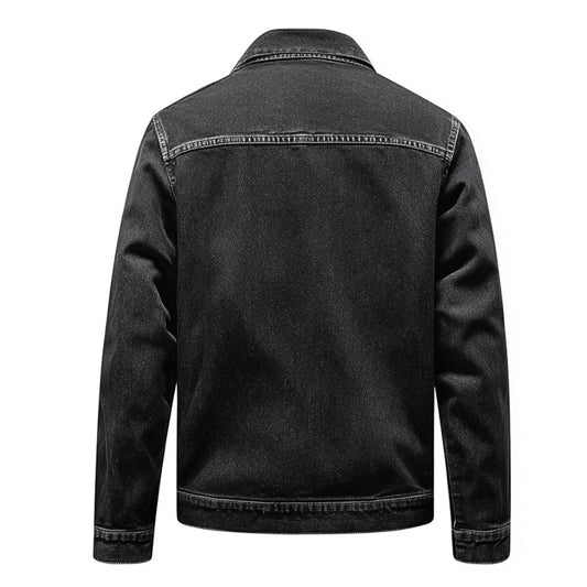 Mens Denim Jacket Black Distressed Comfortable Durable Jeans Flaps Slanted Front Pockets Lepal Trucker Jackets For Men