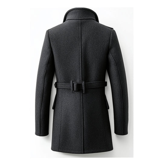 Mens Wool Coat Classic Overcoat Thigh-length Lepal Collar Warm Jacket Versatile Modern Winter Black Woolen Coat For Men