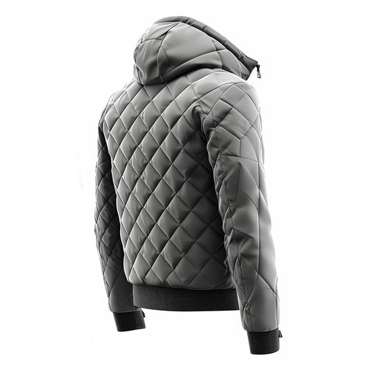 Mens Puffer Jacket with Hood Hip-Length Puffer Lightweight Grey Quilted Patterns Removable Hood Multiple Pockets Mens Puffer Jacket