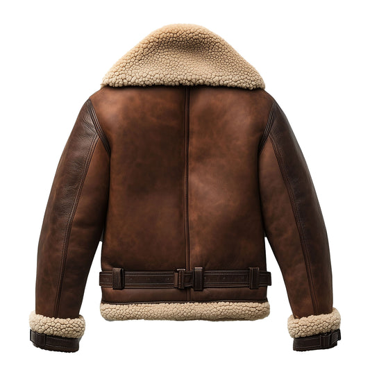 Shearling Brown Leather Jacket Genuine Luxurious Sheepskin Fur Leather B3 Bomber Leather Aviator Jackets For Men