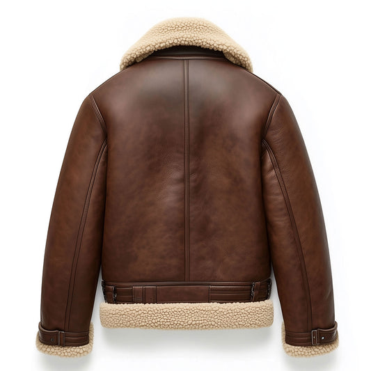 Shearling Brown Leather Jacket Genuine Classic Sheepskin Fur Leather B3 Bomber Leather Aviator Jackets For Men