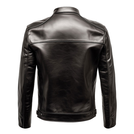 Mens Cafe Racer Biker Leather Jacket Zipper Stand Collar Multipockets Motercycle Genuine Leather Jackets For Men