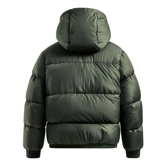 Mens Puffer Jacket with Hood Hip-Length Puffer Lightweight Green Quilted Patterns Removable Hood Multiple Pockets Mens Puffer Jacket