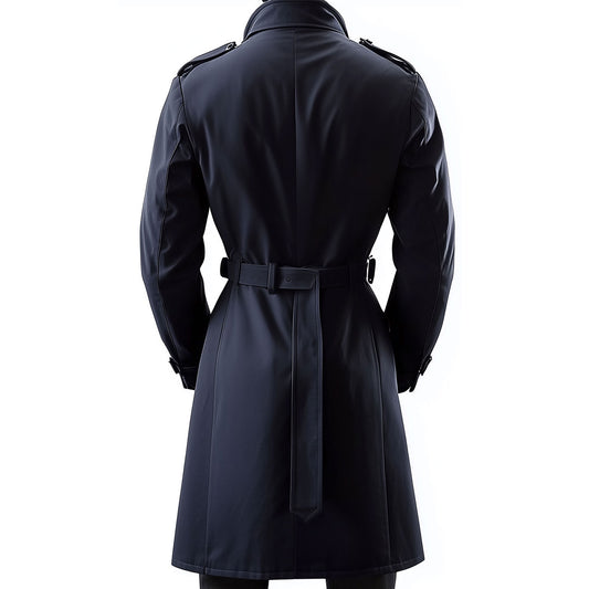 Mens Mini Trench Coat Knee Length Trench Long Coats Double Breasted Jacket Storm Flap Lepal Collar Multipockets Water Resistant Jackets For Men