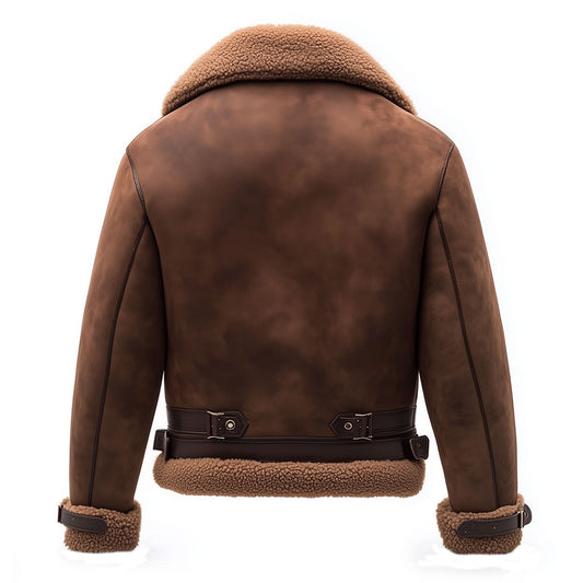 Shearling Brown Leather Jacket Genuine Classic Sheepskin Fur Leather B3 Bomber Leather Modern Aviator Jackets