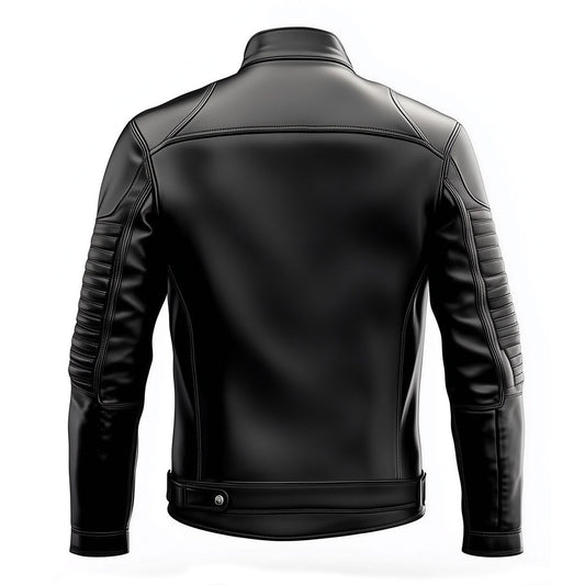 Mens Leather Jacket Black Biker Zipper Padded Protection Stand Collar Multipockets Motercycle Genuine Leather Jackets For Men
