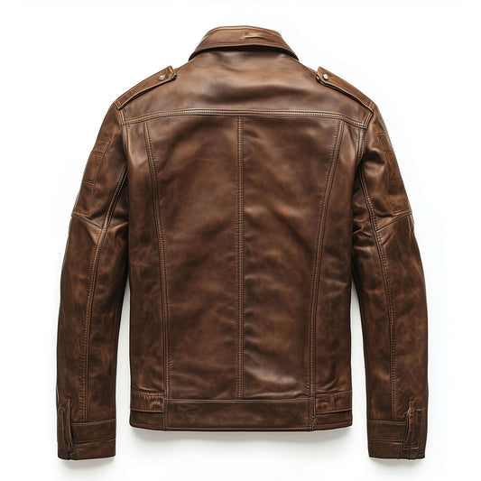 Mens Leather Jacket Military Field Zipper Lepal Collar Multipockets Flaps Slanted Pockets Genuine Leather Jackets For Men