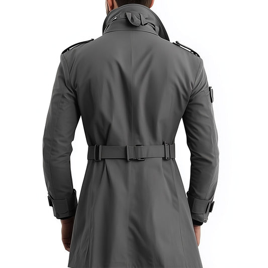 Mens Mini Trench Coat Grey Trench Coats Double Breasted Jacket Storm Flap Lepal Collar Multipockets Water Resistant Jackets For Men