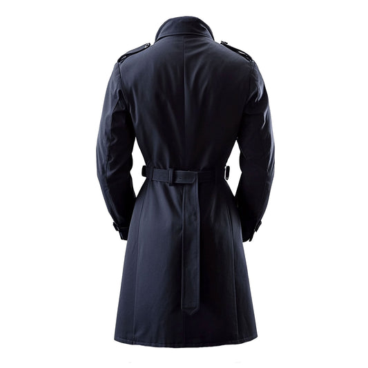 Mens Mini Trench Coat Knee Length Trench Coats Double Breasted Nav Blue Jacket Storm Flap Lepal Collar Multipockets Water Resistant Jackets For Men