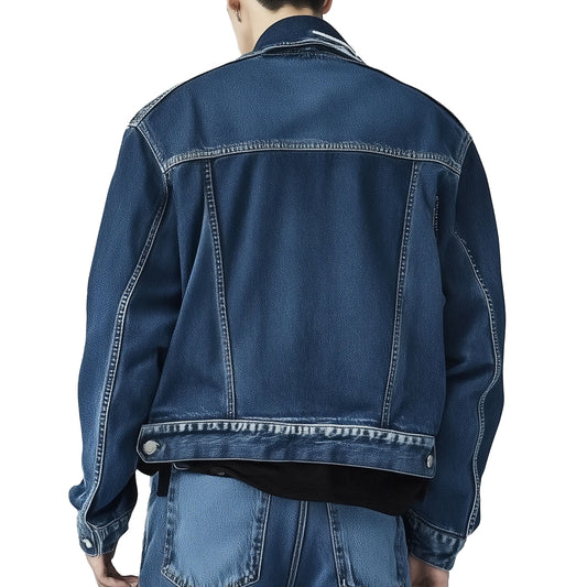 Mens Denim Jacket Distressed Comfortable Durable Relaxed Fit Flaps Slanted Front Pockets Lepal Jeans Trucker Jackets For Men