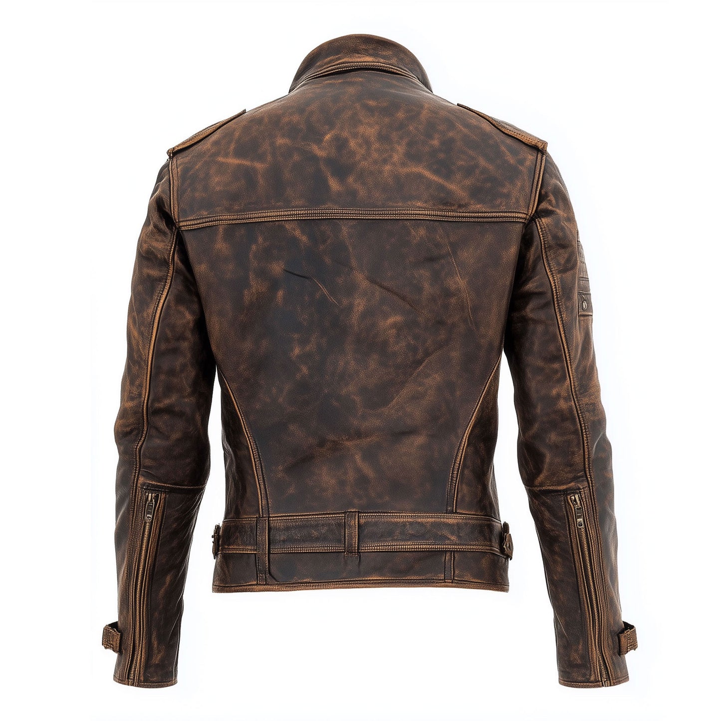 Mens Vintage Biker Leather Jacket Zipper Lepal Collar Multipockets Brown Motercycle Distressed Genuine Leather Jackets For Men