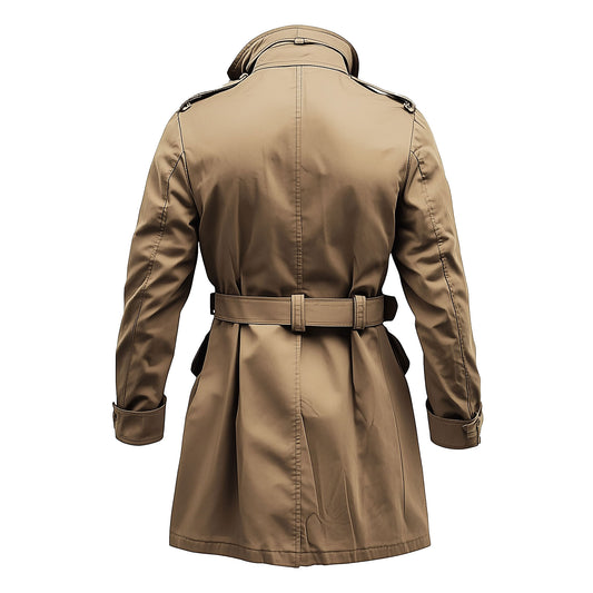 Mens Mini Trench Coat Natural Knee Length Trench Coats Double Breasted Jacket Storm Flap Lepal Collar Multipockets Water Resistant Jackets For Men