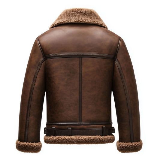 Shearling Brown Leather Jacket Genuine Luxurious Sheepskin Fur Leather B3 Bomber Leather Modern Aviator Jackets For Men