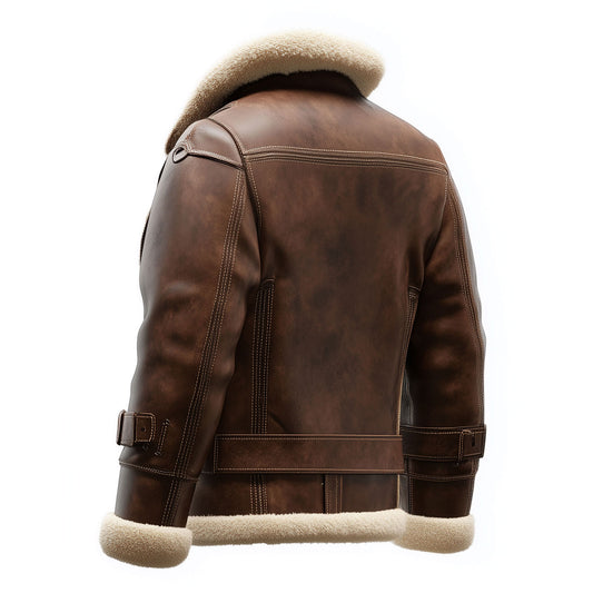 Shearling Brown Leather Jacket Genuine Sheepskin Fur Leather B3 Bomber Leather Modern Aviator Jackets For Men