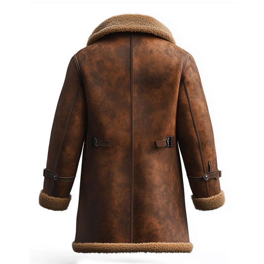 Shearling Brown Leather Coat Genuine Sheepskin Leather Fur B3 Bomber Leather Coat Aviator Jacket for Men