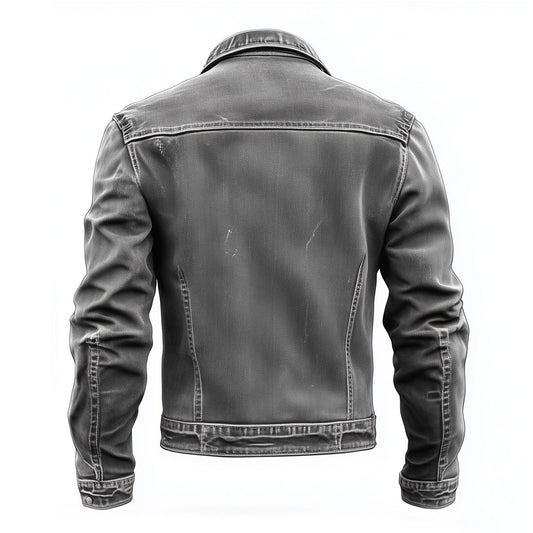 Mens Denim Jacket Distressed Grey Comfortable Durable Flaps Slanted Front Pockets Lepal Jeans Trucker Jackets For Men
