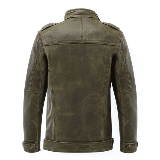Mens Vintage Leather Jacket Military Field Zipper Lepal Collar Multipockets Flaps Slanted Pockets Genuine Leather Jackets For Men