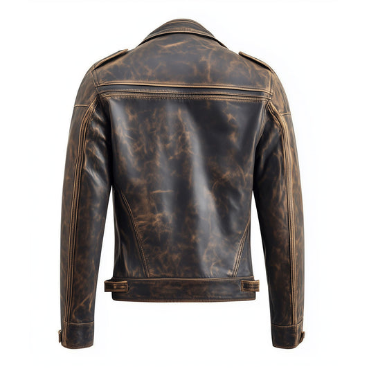Mens Vintage Biker Leather Jacket Zipper Lepal Collar Multipockets Motercycle Distressed Genuine Leather Jackets For Men