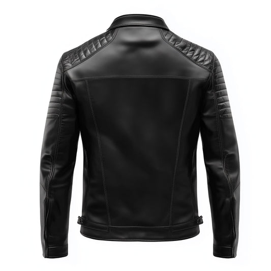 Mens Leather Jacket Biker Zipper Padded Protection Black Stand Collar Multipockets Motercycle Genuine Leather Jackets For Men