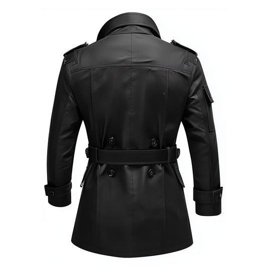Mens Mini Trench Coat Black Trench Coats Double Breasted Jacket Storm Flap Lepal Collar Multipockets Water Resistant Jackets For Men